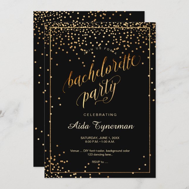 PixDezines Bachelorette Party Faux Guld Confetti Inbjudningar (Fram/baksida)