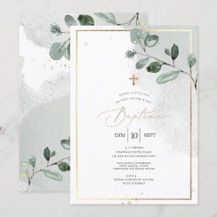 PixDezines Baptême d'Eucalyptus Rustique Aquarelle Inbjudningar