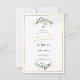 PixDezines Baptême d'Eucalyptus Rustique Aquarelle Inbjudningar