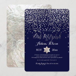 PixDezines Bar Mitzvah/Falskt Silverkonfetti Inbjudningar