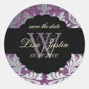 PixDezines Baroque Damask/Faux Silver+Lila/Lilac Runt Klistermärke