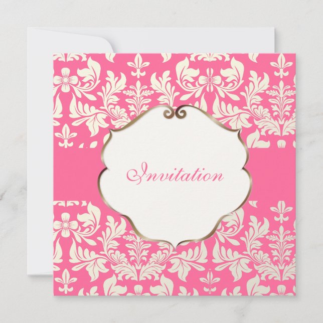 PixDezines Baroque Damask/Rosa/DIY färg Inbjudningar (Framsida)