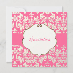 PixDezines Baroque Damask/Rosa/DIY färg Inbjudningar
