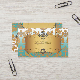 PixDezines Baroque Damask/teal Visitkort