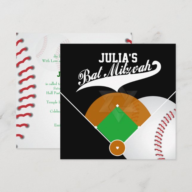 PixDezines ✡ Baseball Diamond/ Bat mitzvah Inbjudningar (Fram/baksida)