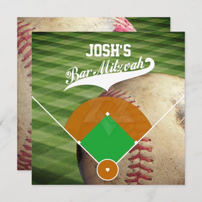 PixDezines ✡ Baseball Diamond/ Pub Mitzvah Inbjudningar (Fram/baksida)