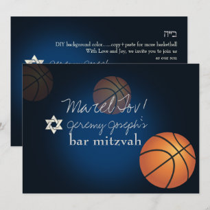 ✡ PixDezines BASKETBALL PUB MITZVAH/DIY FÄRG Inbjudningar