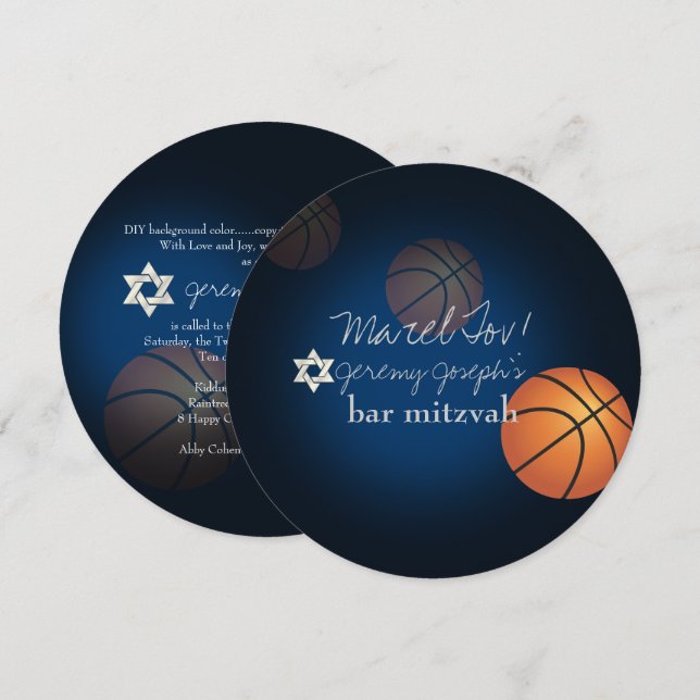 PixDezines Basketboll Bar Mitzvah/Gör-det-själv-fä Inbjudningar (Fram/baksida)
