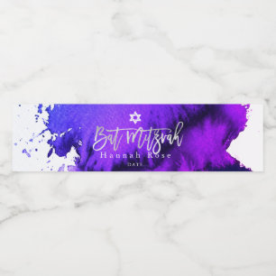 PixDezines Bat mitzvah, Electric Lila Watercolor Vattenflaskor Etikett