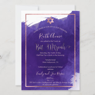 PixDezines Bat Mitzvah Lila akvarell Inbjudningar