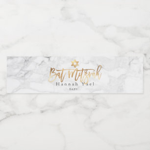 PixDezines Bat mitzvah, Marble+Faux Guld Vattenflaskor Etikett