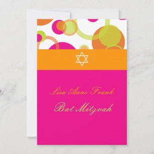 PixDezines Bat Mitzvah+Mod Bubblor/orange/hetrosa Inbjudningar