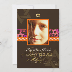 PixDezines Bat mitzvah Photo + Psychedelic Stars Inbjudningar