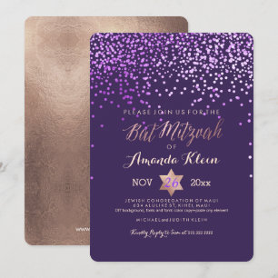 PixDezines Bat Mitzvah/Pink/Roséguld/Confetti Inbjudningar