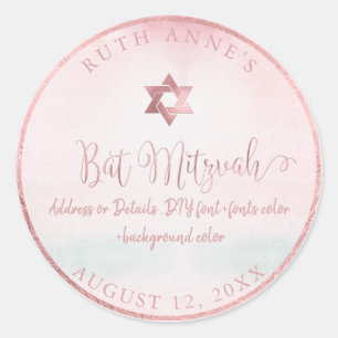 PixDezines Bat mitzvah Rosa vattenfärg Runt Klistermärke