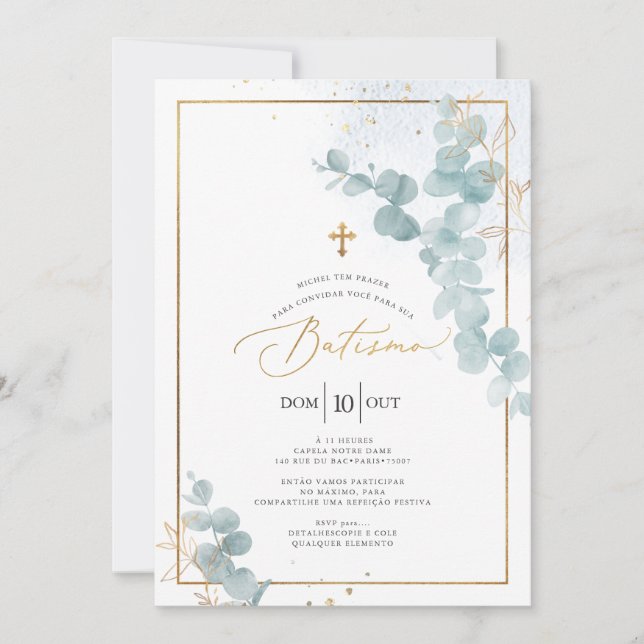 PixDezines Batismo de eucalipto rústico em aquarel Inbjudningar (Framsida)