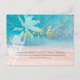PixDezines Beach Faux Guld Modern Push Script Ann. Meddelande Vykort