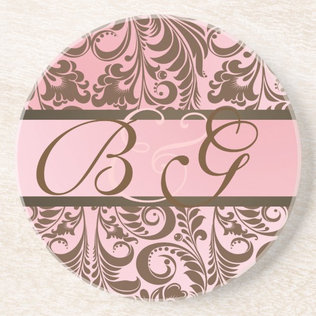 PixDezines Bellissimo Damask, Monogram Bröllop Underlägg (Framsidan)