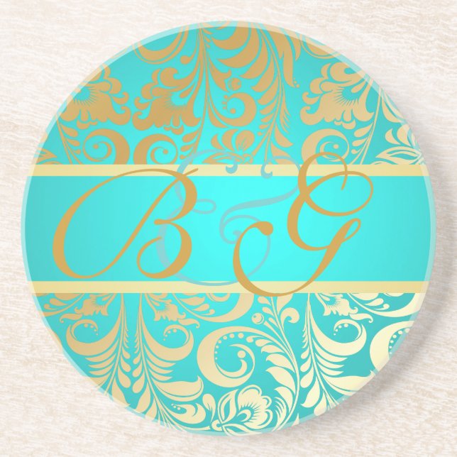 PixDezines Bellissimo Damask, Monogram Bröllop Underlägg (Framsidan)