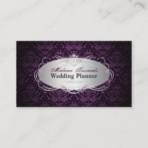 PixDezines bijoux damask faux silver/plum Visitkort