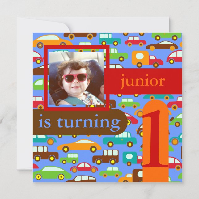 PixDezines-bilar+lastbilar/ födelsedag/DIY färg/bl Inbjudningar (Framsida)