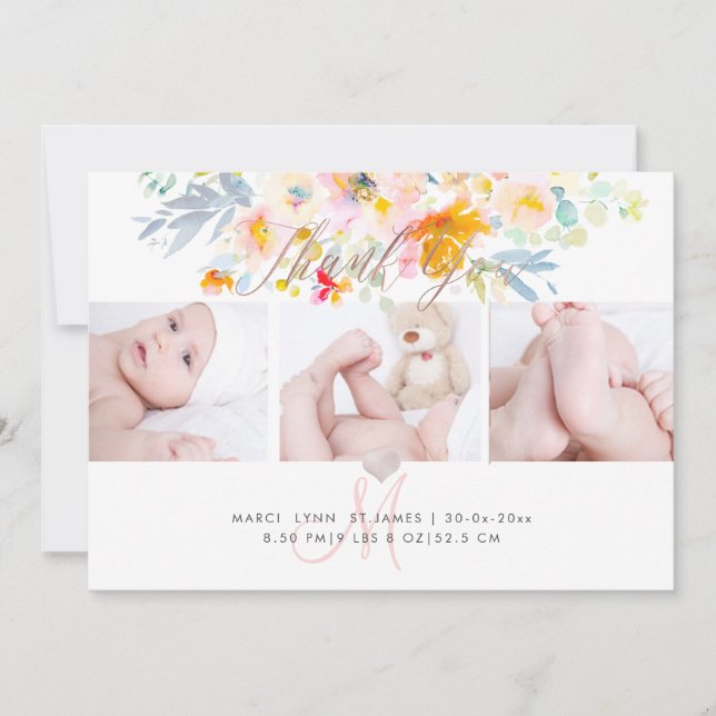 PixDezines Birth Notification+Shower Tack Inbjudningar (Framsida)