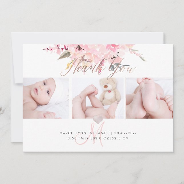 PixDezines Birth Notification+Shower Tack Inbjudningar (Framsida)