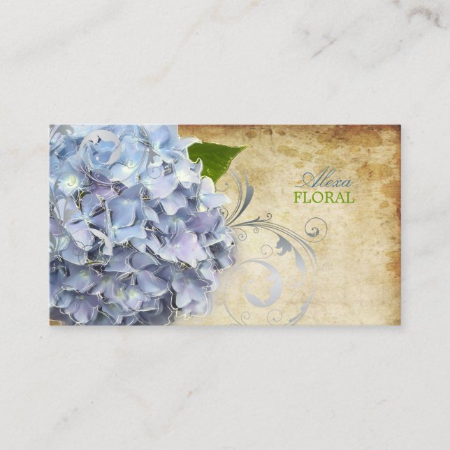 PixDezines blå hortensior, florister/vintage Visitkort (Framsida)