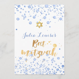 PixDezines Blå Konfetti Bat Mitzvah Inbjudningar