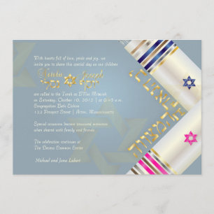 PixDezines Blå/Rosa Tallits/B'nai Mitzvah Inbjudningar