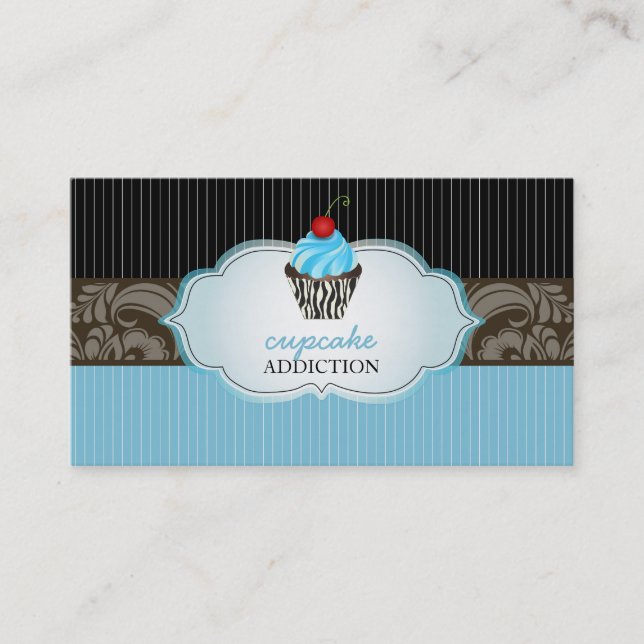 PixDezines blåbärsswirlar cupcake+pinstripes Visitkort (Framsida)