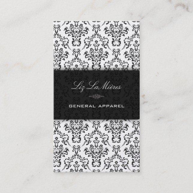 PixDezines Black Arianna Vintage Damask Visitkort (Framsida)