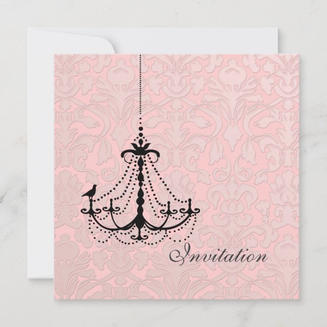 PixDezines Black Chandelier + Bird Inbjudningar (Framsida)