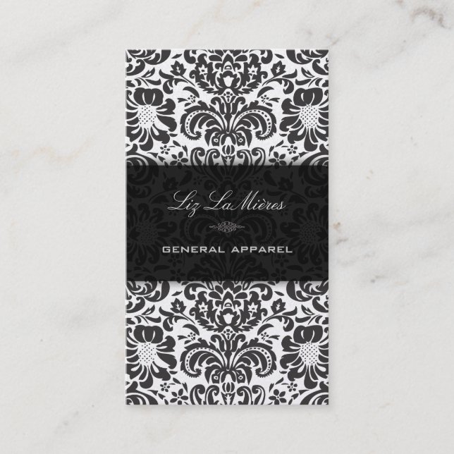 PixDezines Black Fidora Vintage Damask Visitkort (Framsida)