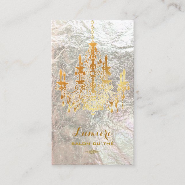 PixDezines black+guld chandeliers/faux silver Visitkort (Framsida)
