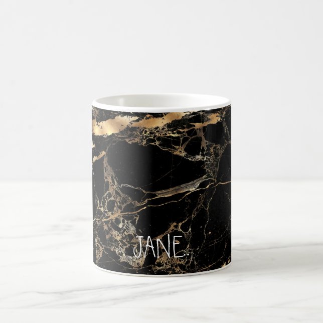 PixDezines BLACK MARBLE FAUX GULD VEINS Kaffemugg (Center)