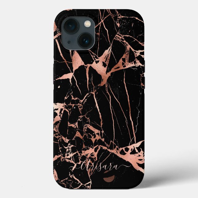 PixDezines Black Marble Faux Rose Gold Veins Fodra (Baksida)