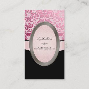 PixDezines Black, Rosa Fidora Damask Visitkort