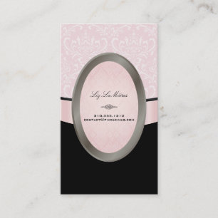 PixDezines Black, Rosa Rossi Damask Visitkort