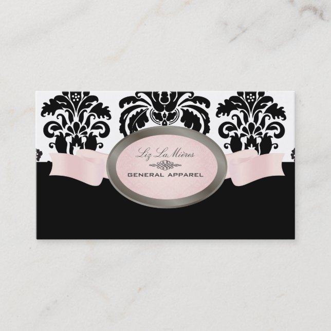 PixDezines Black, Rosa, White Isabella Damask Visitkort (Framsida)