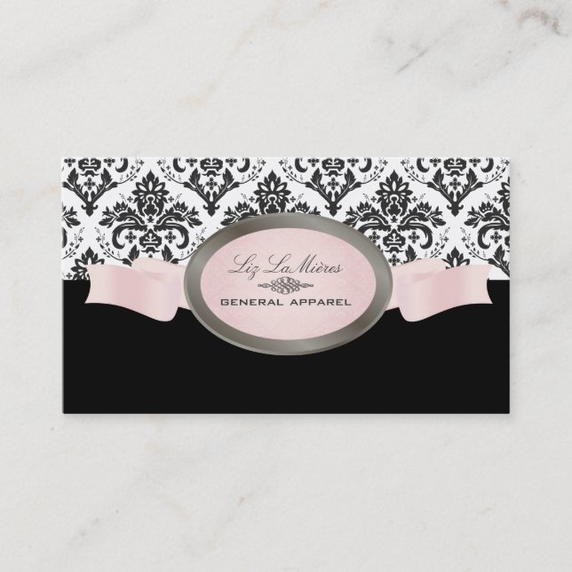 PixDezines Black, Rosa, White Jolie Damask Visitkort (Framsida)