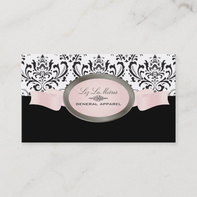 PixDezines Black, Rosa, White Rossi Damask Visitkort (Framsida)