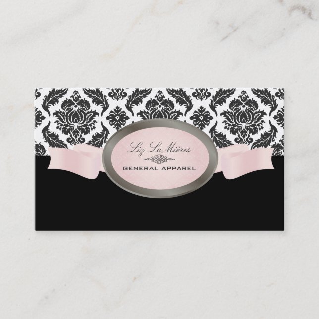 PixDezines Black, Rosa, White Venezia Damask Visitkort (Framsida)