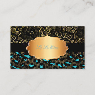 PixDezines BLACK SNÖRE+TEAL CHEETAT / LEOPP Visitkort