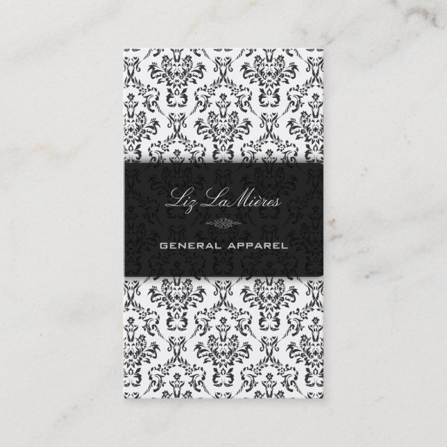 PixDezines Black+White Arianna Vintage Damask Visitkort (Framsida)