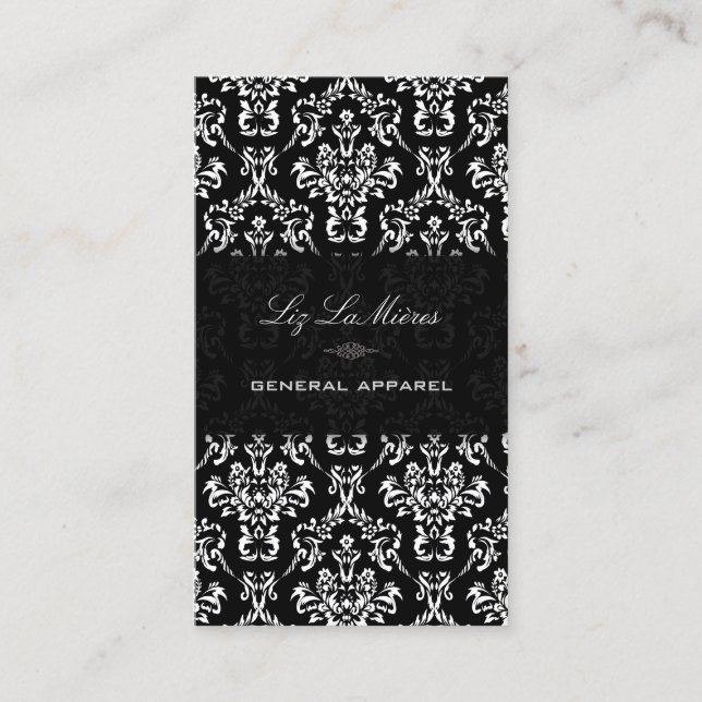 PixDezines Black+White Arianna Vintage Damask Visitkort (Framsida)