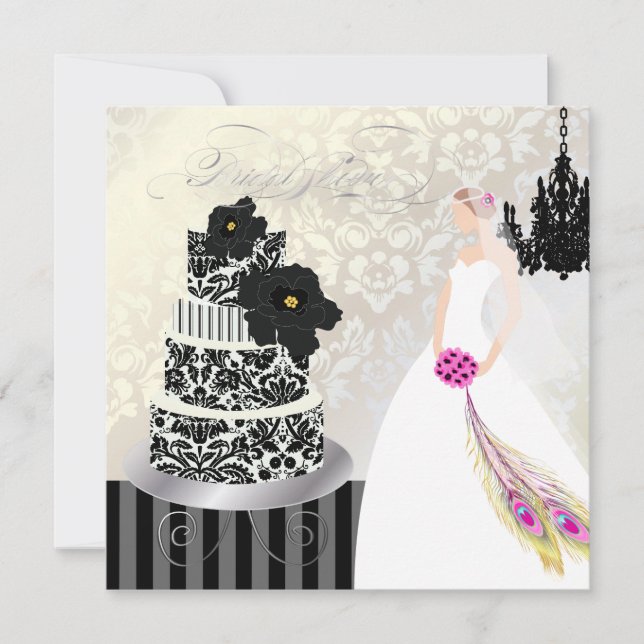 PixDezines Black+White Bröllop Cake Inbjudningar (Framsida)
