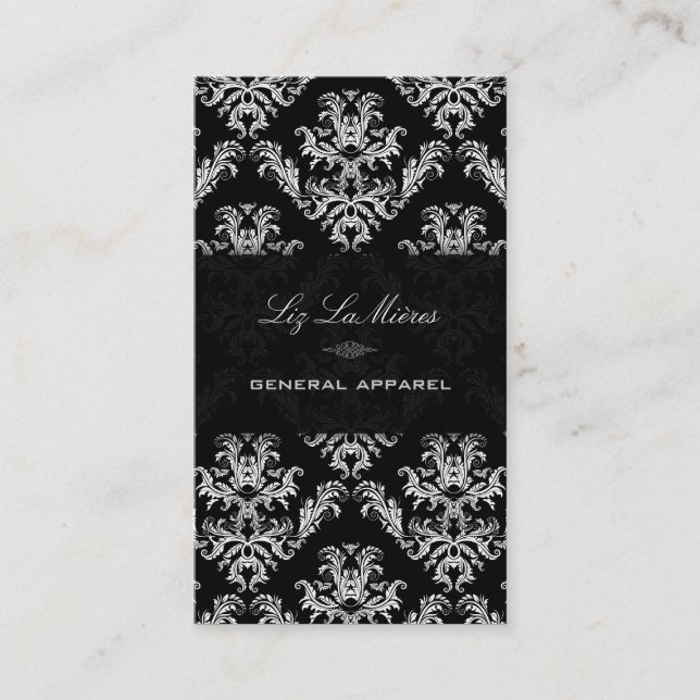PixDezines Black+White Céleste Vintage Damask Visitkort (Framsida)