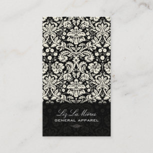 PixDezines Black+White Desiree Vintage Damask Visitkort