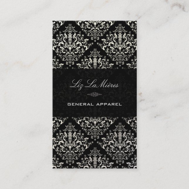 PixDezines Black+White Étienne Vintage Damask Visitkort (Framsida)